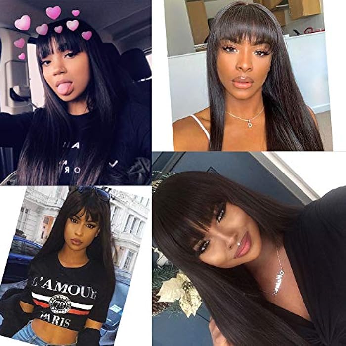 DILLARDS Relas Dark Brown Wig With Bangs #4 For Women Long Straight Heat-Resistant Synthetic Hair Wig Costume Party Daily Wear 24Inch - Image 5